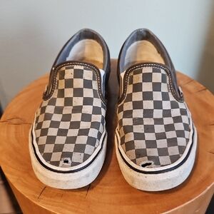 Well Worn And Loved Classic Vans Slip On | Black And Grey Checkered | Unisex